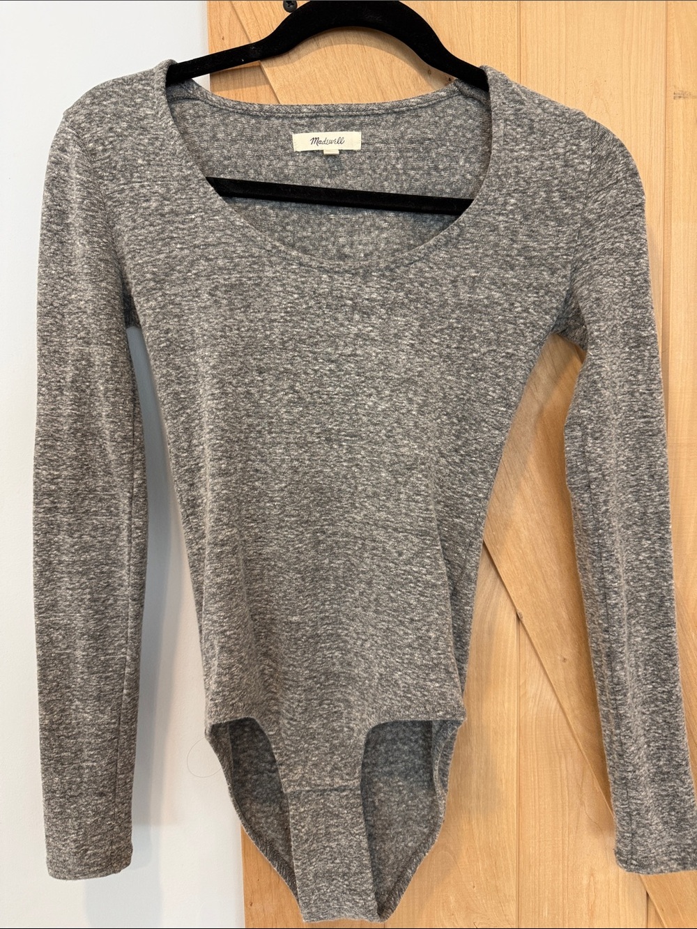 Madewell Heather Gray Long-Sleeve Scoop-Neck Bodysuit